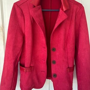 Allegra K Women's Vibrant Red Blazer with Faux Leather Details